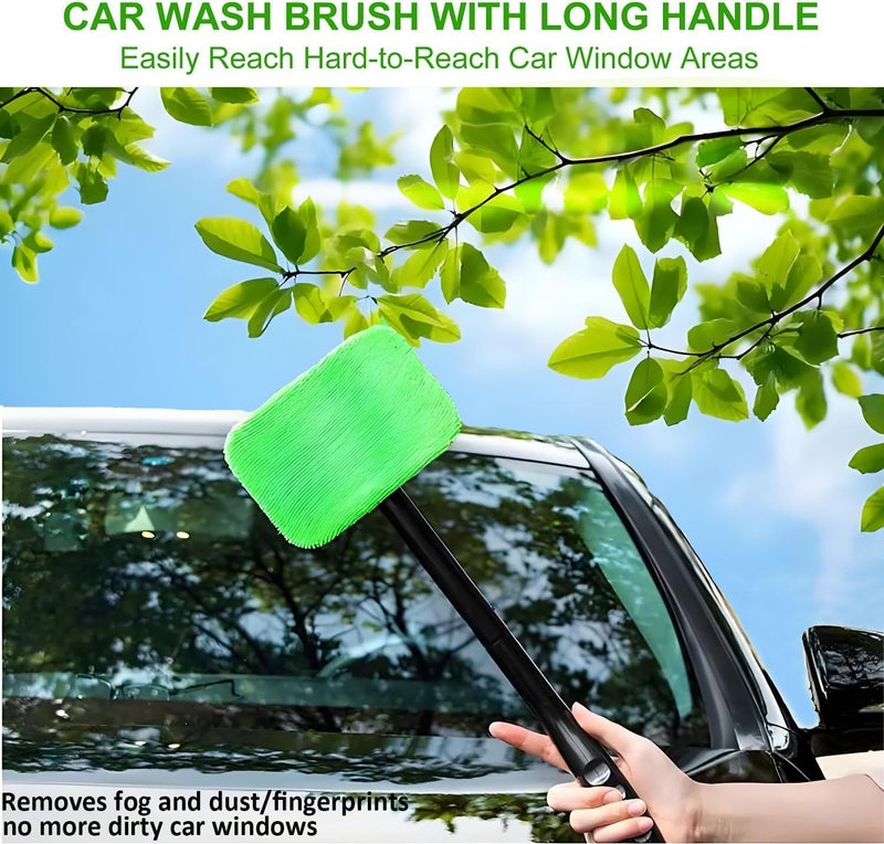 desin Car Windshield Cleaning Tool, Windshield Cleaner with 5 Washable and Reusable Microfiber Pads and Extendable Handle, for Auto Glass Wiper (Green) - Image 5